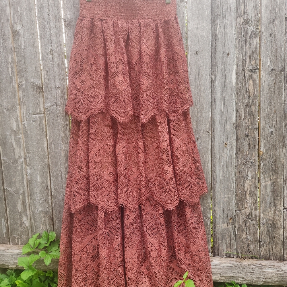 Boho - Grunge Rust Tiered Maxi Skirt